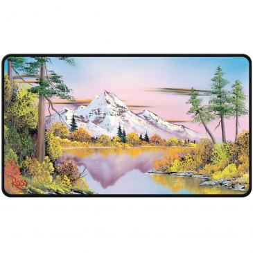 Ultra PRO - Bob Ross Mighty Mountain Lake Black Stitched Playmat, Premium playmat, Stitched Edge playmat, Gaming Accessories, Autumn Scenery, Mountain Lake Art, Tabletop Accessories, Gaming Setup