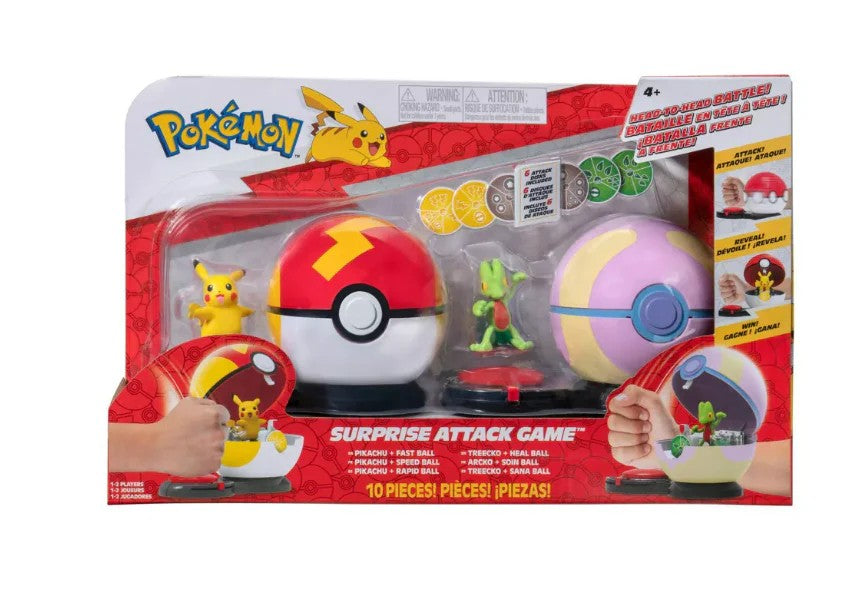 Pokemon Surprise Attack Game - 2-Inch Pikachu with Fast Ball and 2-Inch Treecko with Heal Ball Plus Six Attack Discs