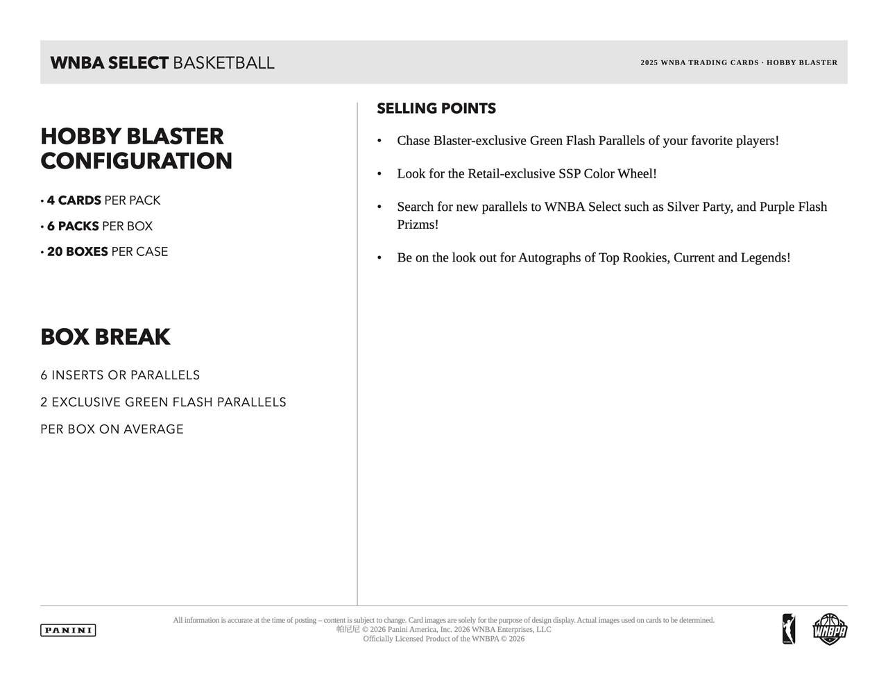 2025 Panini Select WNBA Basketball Hobby Blaster Box