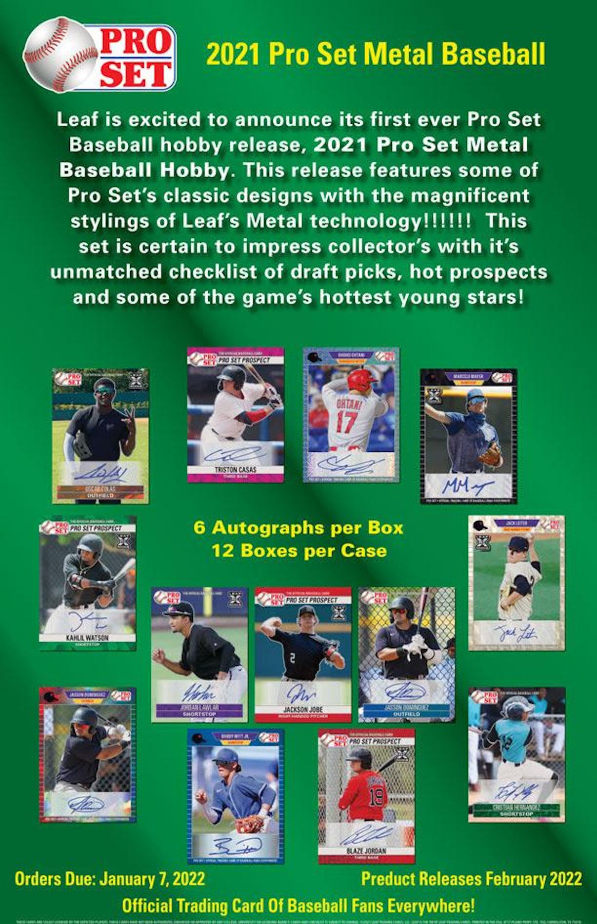 2021 Leaf Pro Set Metall Baseball box (SIX Autograph cards/bx)