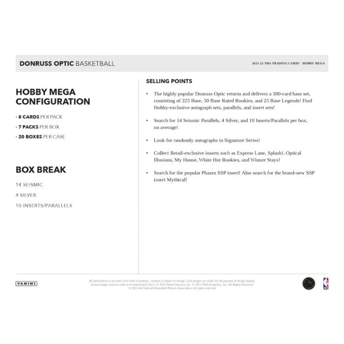 Panini 2024-25 Donruss Optic Mega Box - 7 Packs (Green & Red Seismic Parallels)