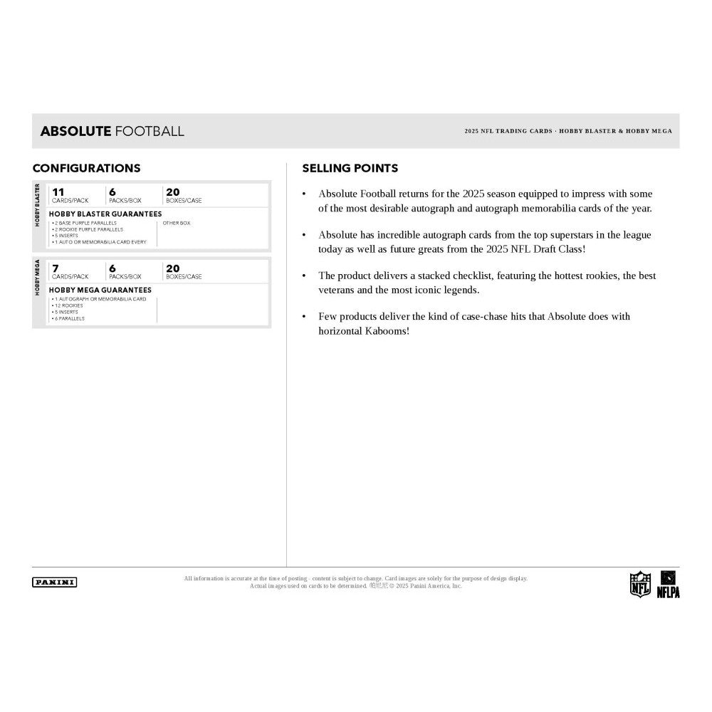 Panini 2025 Absolute Football Hobby Mega Box