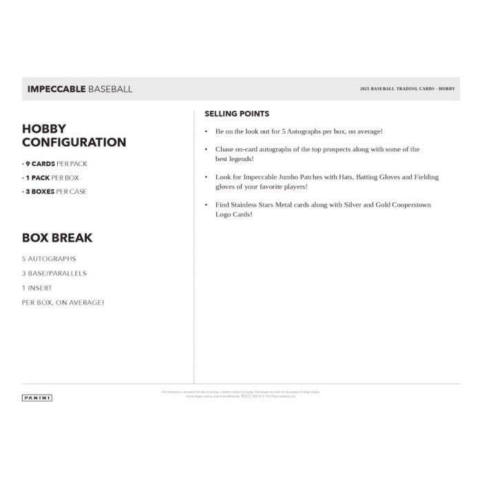 Panini 2025 Impeccable Baseball Hobby Box