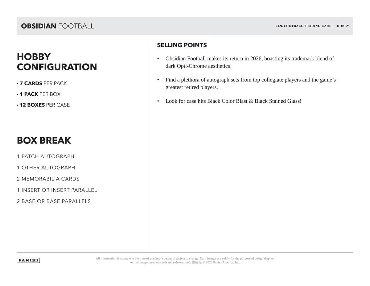 2026 Panini Obsidian Football Hobby Box