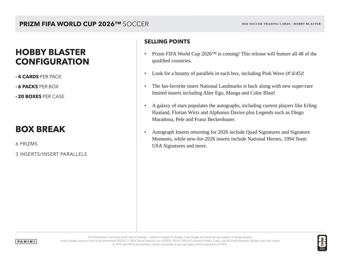 2026 Panini Prizm FIFA World Cup Soccer Blaster Hobby Box