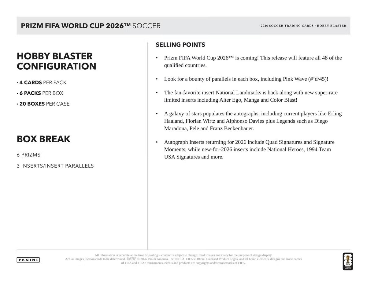 2026 Panini Prizm FIFA World Cup Soccer Blaster Hobby Box