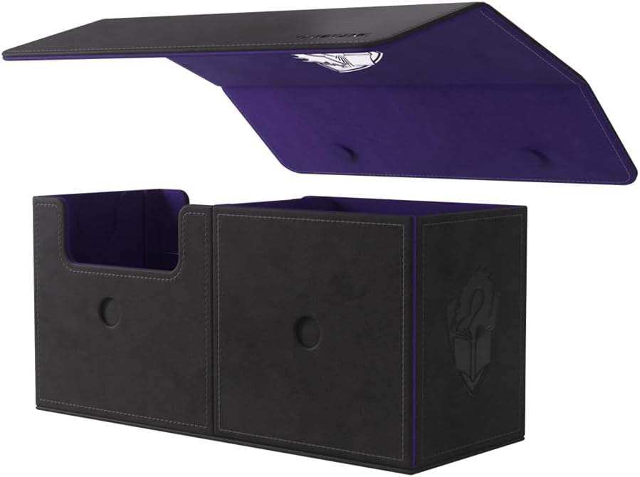 Gamegenic The Academic 133+ XL Premium Deck Box - Double-Sleeved Card Storage, Card Game Protector, Holds Up to 122 Cards Plus Game Accessories, Black/Purple Color