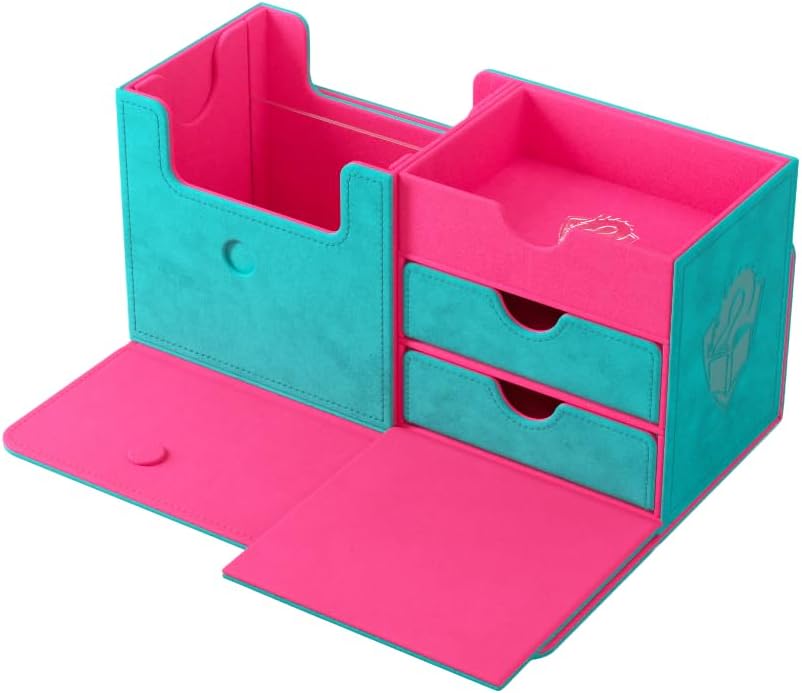Gamegenic The Academic 133+ XL Premium Deck Box | Double-Sleeved Card Storage | Card Game Protector | Holds Up to 122 Cards Plus Game Accessories | Teal/Pink Color