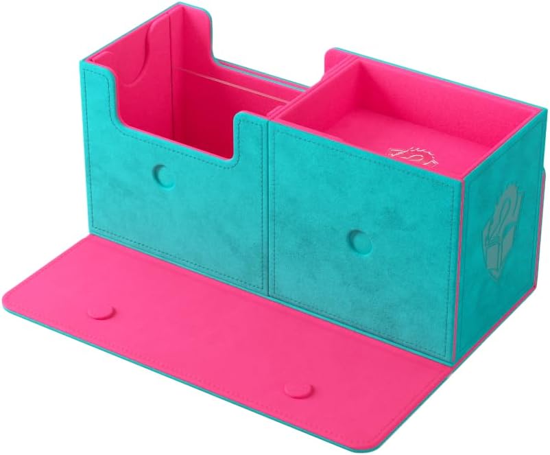 Gamegenic The Academic 133+ XL Premium Deck Box | Double-Sleeved Card Storage | Card Game Protector | Holds Up to 122 Cards Plus Game Accessories | Teal/Pink Color