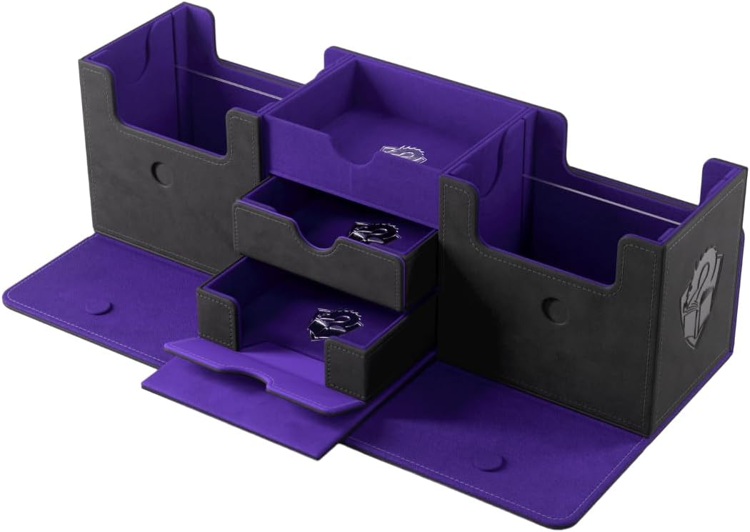 Gamegenic The Academic 266+ XL Premium Deck Box | Double-Sleeved Card Storage | Card Game Protector | Holds Up to 122 Cards Plus Game Accessories | Black/Purple Color