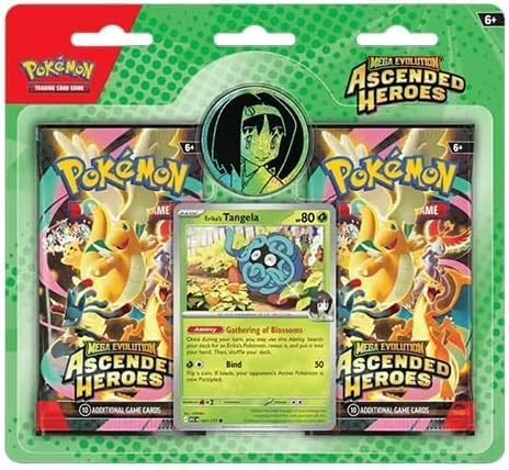 Pokemon TCG Trading Card Game Mega Evolutions Ascended Heroes 2 Packs, 1 Promo Card and one Coin (Erika's Tangela)