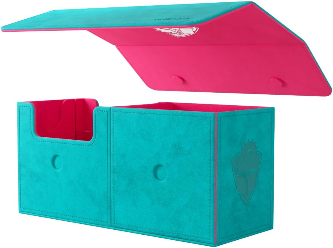 Gamegenic The Academic 133+ XL Premium Deck Box | Double-Sleeved Card Storage | Card Game Protector | Holds Up to 122 Cards Plus Game Accessories | Teal/Pink Color
