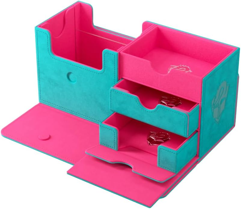 Gamegenic The Academic 133+ XL Premium Deck Box | Double-Sleeved Card Storage | Card Game Protector | Holds Up to 122 Cards Plus Game Accessories | Teal/Pink Color