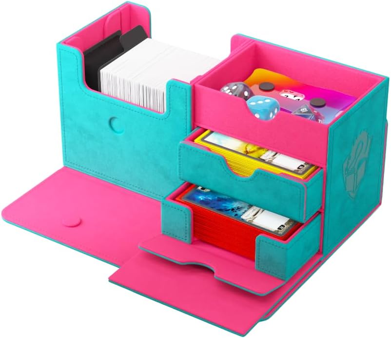 Gamegenic The Academic 133+ XL Premium Deck Box | Double-Sleeved Card Storage | Card Game Protector | Holds Up to 122 Cards Plus Game Accessories | Teal/Pink Color
