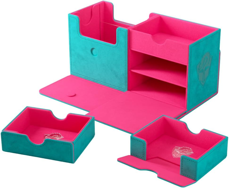 Gamegenic The Academic 133+ XL Premium Deck Box | Double-Sleeved Card Storage | Card Game Protector | Holds Up to 122 Cards Plus Game Accessories | Teal/Pink Color