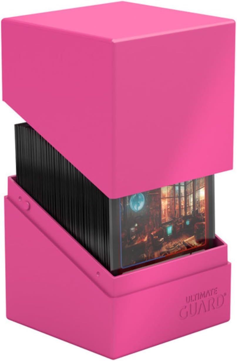 Ultimate Guard Boulder Solid 100+, Deck Case for 100 Double-Sleeved TCG Cards, Neon Pink, Secure & Durable Storage for Trading Card Games, No Transparency