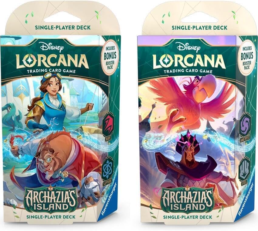Lorcana TCG: Archazias Island: Starter Decks: Both Amethyst & Steel (Jafar & Iago) and Sapphire & Ruby (Belle & Beast) (2 Decks)