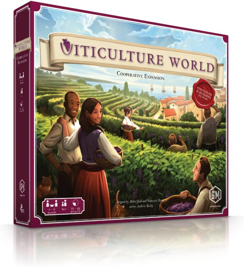 Stonemaier Games: Viticulture World: Cooperative Expansion | Add to Viticulture (Base Game) | New Board, New Tiles, New Events | 1-6 Players, 120 Mins, Ages 14+ Stonemaier Games: Viticulture World: Cooperative Expansion | Add to Viticulture (Base Game) | New Board, New Tiles, New Events | 1-6 Players, 120 Mins, Ages 14+