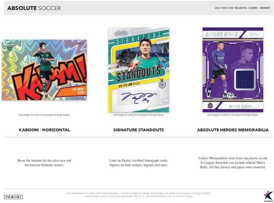 Panini 2025 Absolute K League Soccer Hobby Trading Card Box (3 Autograph or Memorabilia Cards Per Box)