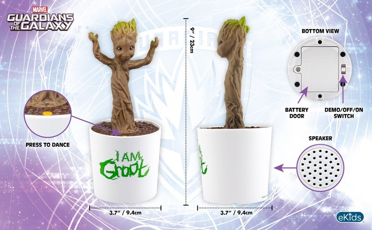 eKids Guardians of the Galaxy Baby Groot Figure with Built-in Song, Dancing Groot Moves Along to ‘I Want You Back’ by The Jackson 5