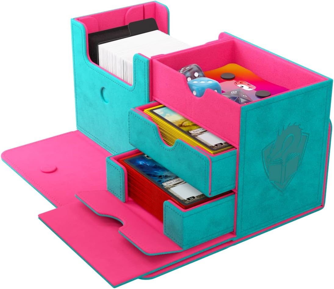 Gamegenic The Academic 133+ XL Premium Deck Box | Double-Sleeved Card Storage | Card Game Protector | Holds Up to 122 Cards Plus Game Accessories | Teal/Pink Color