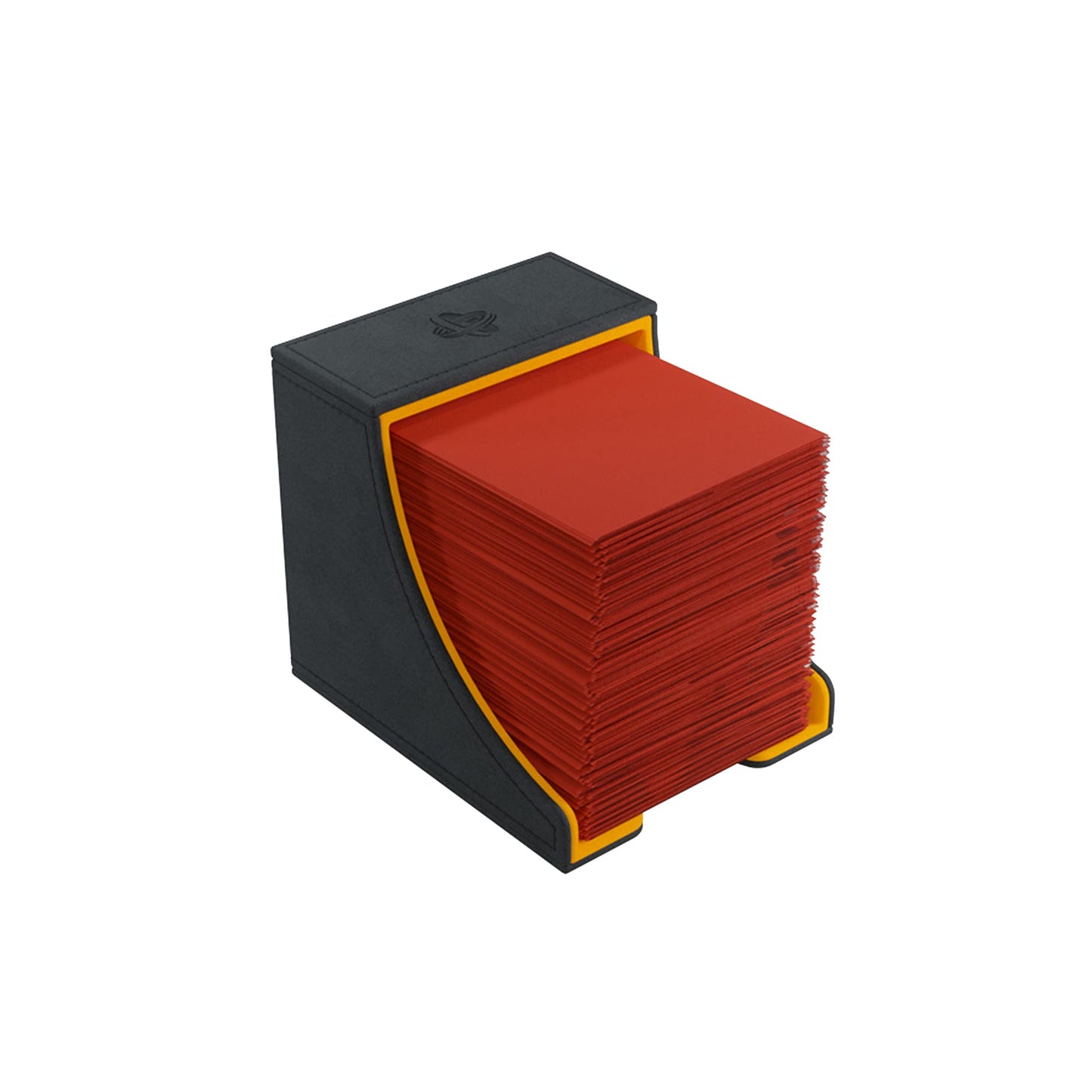 Gamegenic Watchtower 100+ XL Convertible Deck Box | Double-Sleeved Card Storage | Card Game Protector | Nexofyber Surface | Holds up to 100 Cards | Black and Orange Color | Made by Gamegenic