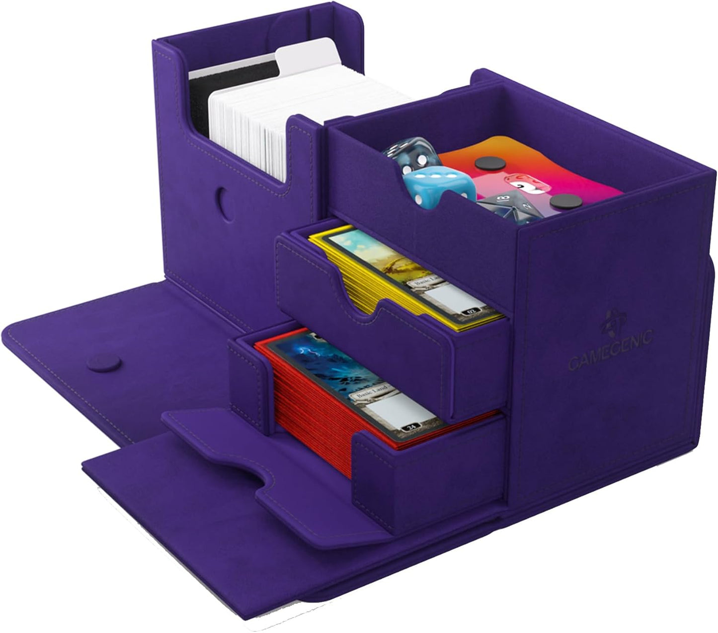 Gamegenic The Academic 133+ XL Premium Deck Box | Double-Sleeved Card Storage | Card Game Protector | Holds Up to 122 Cards Plus Game Accessories | Purple/Purple Color