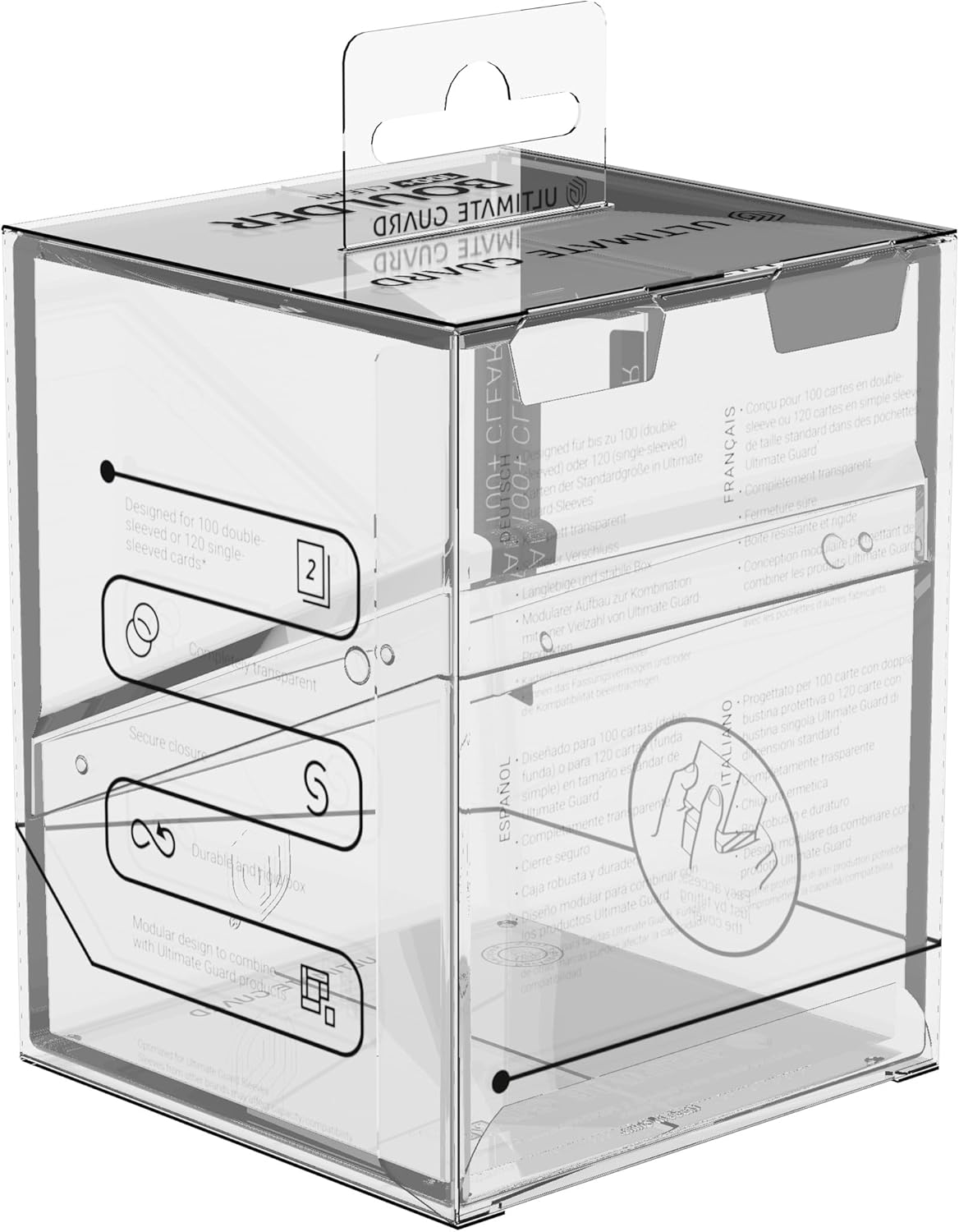 Ultimate Guard Boulder 100+ Clear, Deck Case for 100 Double-Sleeved TCG Cards, Transparent, Secure & Durable Storage for Trading Card Games, Transparent