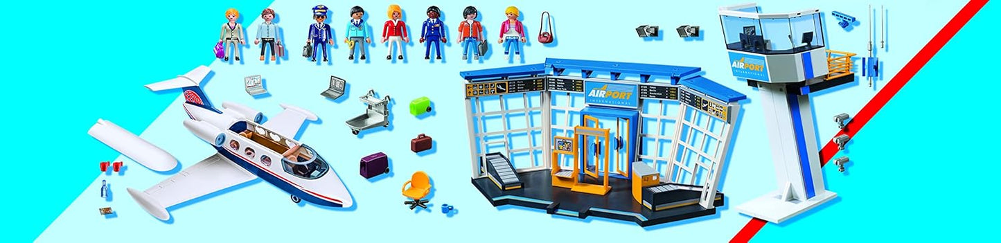 PLAYMOBIL City Action 71153 Airport with Airplane, Includes Toy Plane with Detachable Roof, Toys for Children Ages 4 and Up