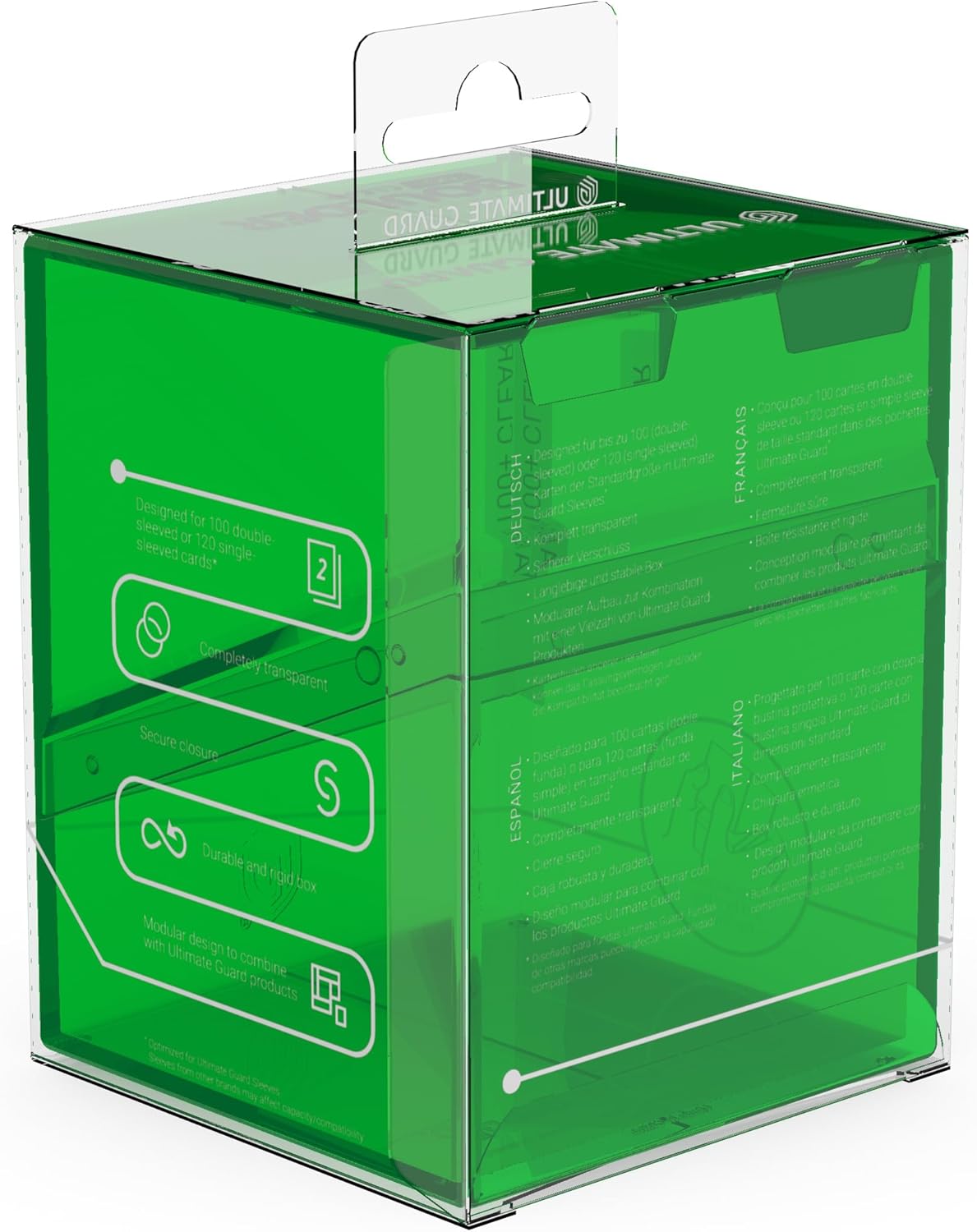 Ultimate Guard Boulder 100+ Clear, Deck Case for 100 Double-Sleeved TCG Cards, Emerald, Secure & Durable Storage for Trading Card Games, Transparent