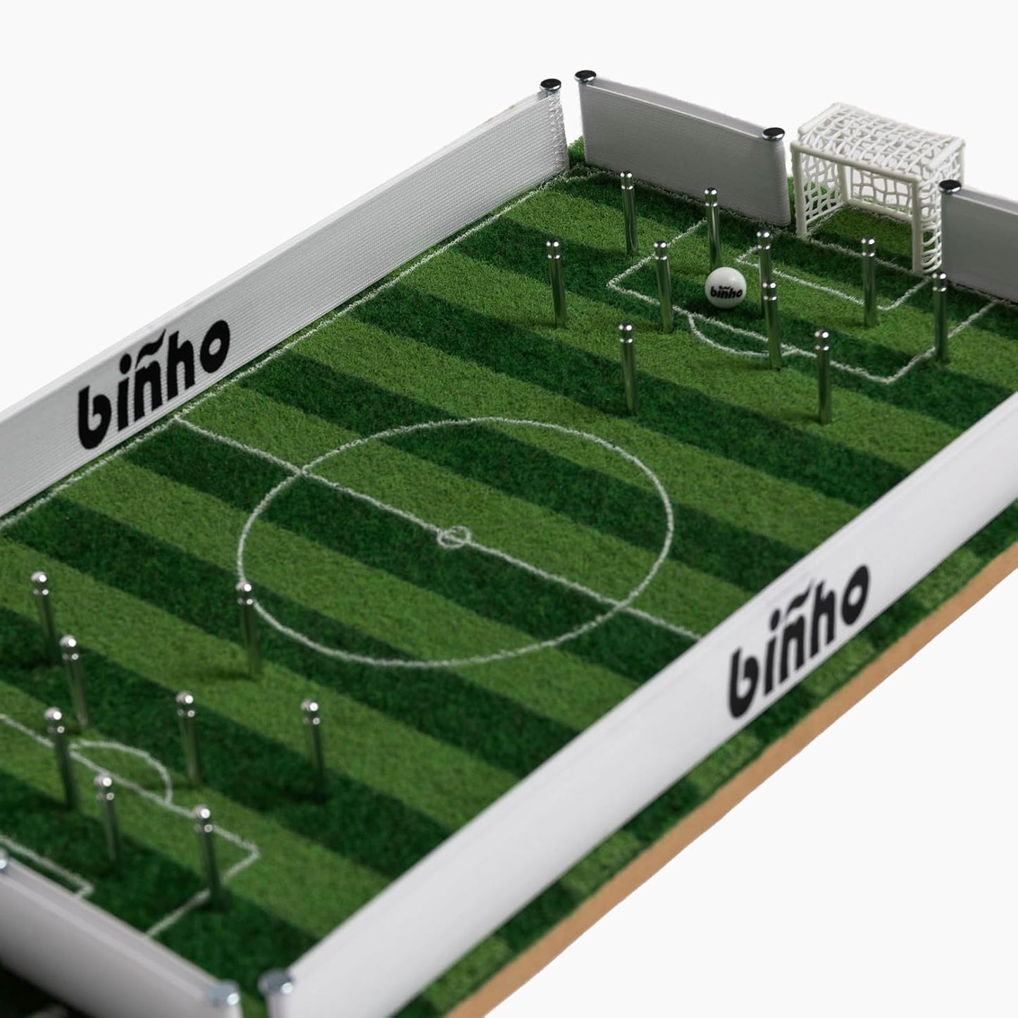 Binho Board Classic Board Game Green Turf Stripes Edition - 2-Player Fast-Paced Finger Flicker Pinball Family Games - Portable Tabletop Sports Set for Any Occasion