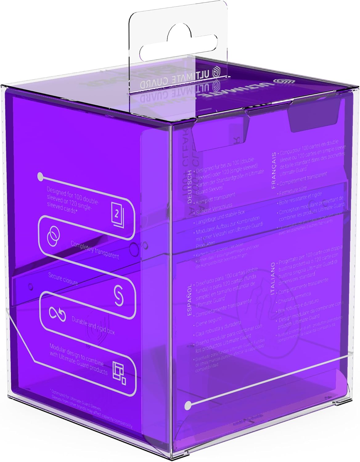 Ultimate Guard Boulder 100+ Clear, Deck Case for 100 Double-Sleeved TCG Cards, Amethyst, Secure & Durable Storage for Trading Card Games, Transparent