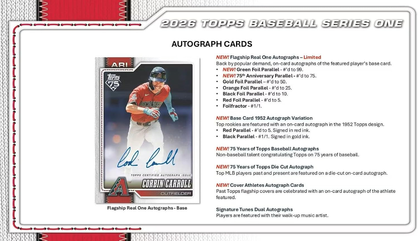 2026 Topps Baseball Series 1 Blaster Box of Packs with Possible Retail Exclusive Holo Foil Parallels and Blaster Exclusive Spring Training Variation Cards