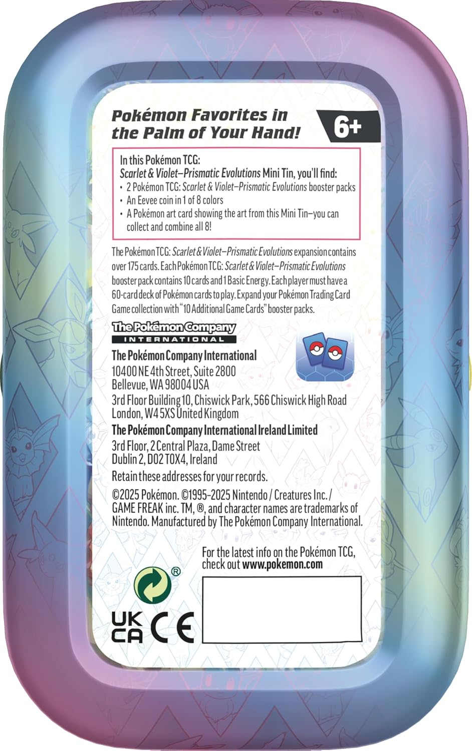 Pokemon TCG: Scarlet & Violet —Prismatic Evolutions Mini Tin - Vaporeon (2 Booster Packs & 1 Coin)