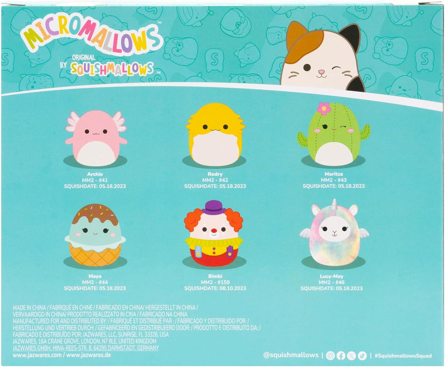 Squishmallows Original Micromallows 6-Pack – Archie Axolotl, Bimbi Clown, Lucy-May Llamapegacorn, Maritza Cactus, Maya Sundae, Rodry Bearded Dragon