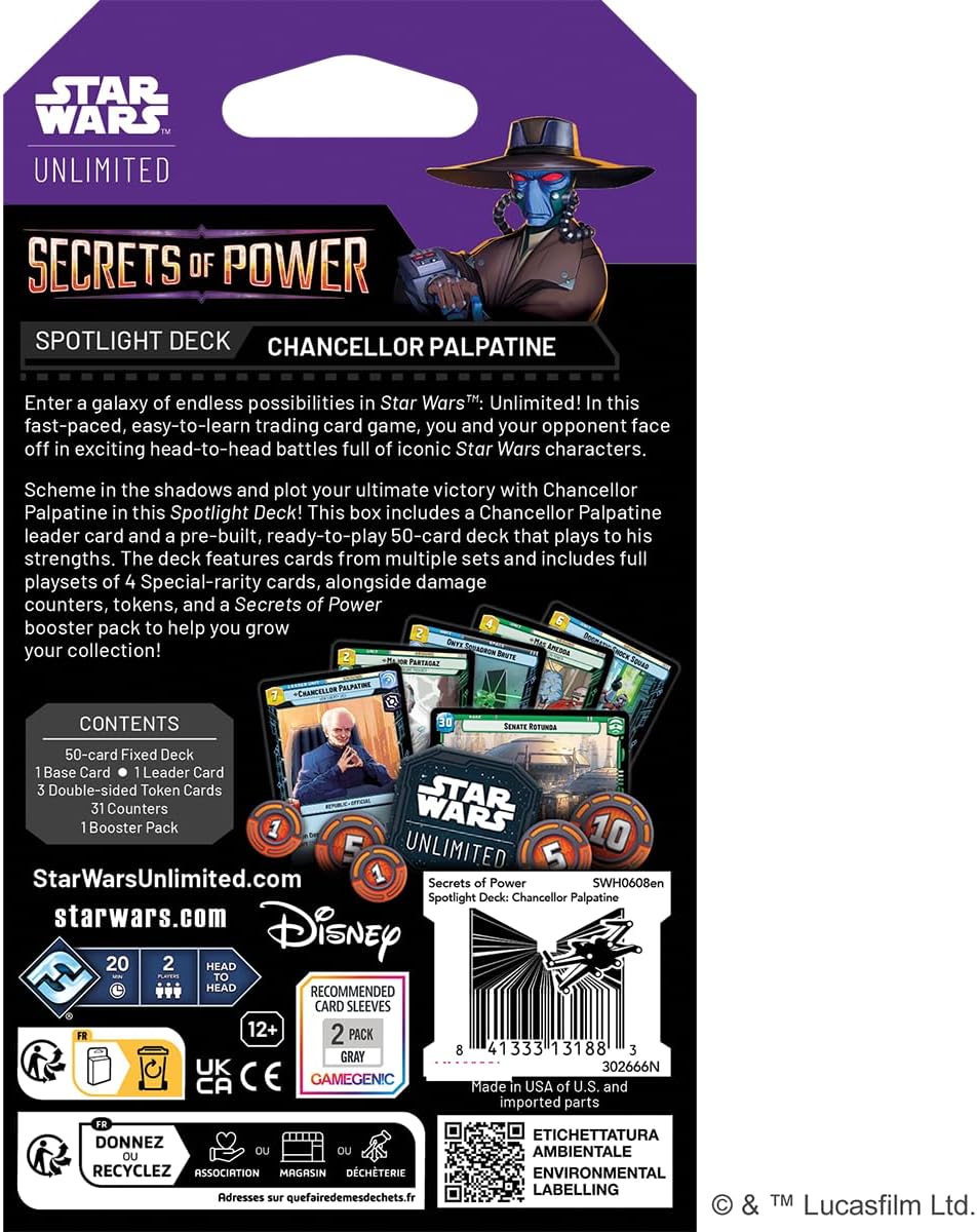 Star Wars: Unlimited TCG Secrets of Power Chancellor Palpatine SPOTLIGHT DECK - Pre-Built 50-Card Ready-to-Play Deck with Booster Pack, Ages 12+, 2+ Players, 20 Minute Playtime - Presale Ships 11/07/2025