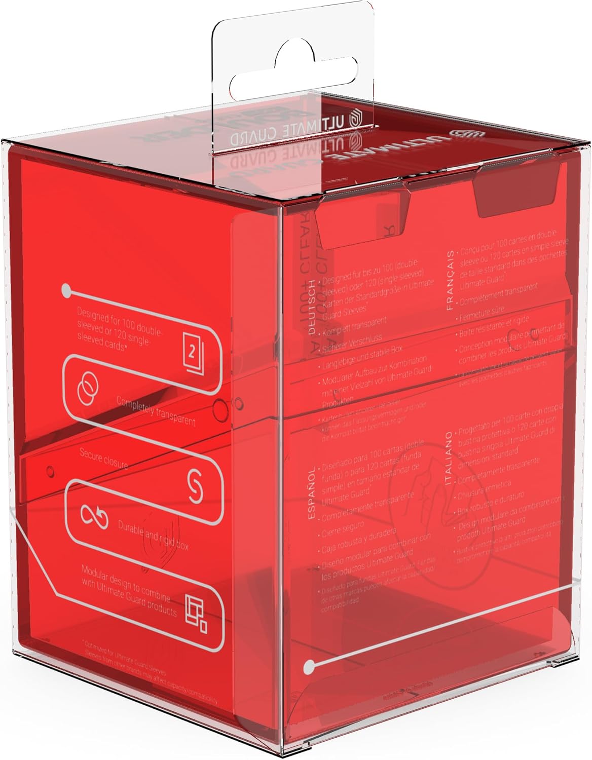 Ultimate Guard Boulder 100+ Clear, Deck Case for 100 Double-Sleeved TCG Cards, Ruby, Secure & Durable Storage for Trading Card Games, Transparent