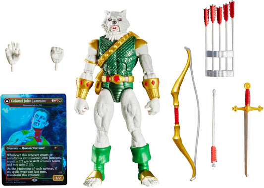 Marvel Legends Series Marvel's Spider-Man x Magic: The Gathering Man-Wolf - 6-Inch Action Figure Toy & Exclusive Foil Collectible Card Game Trading Card