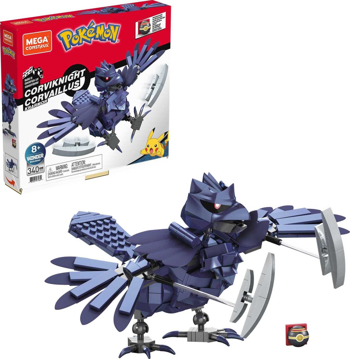 MEGA Pokemon Corviknight building set with 340 compatible bricks and pieces and Poké Ball, toy gift set