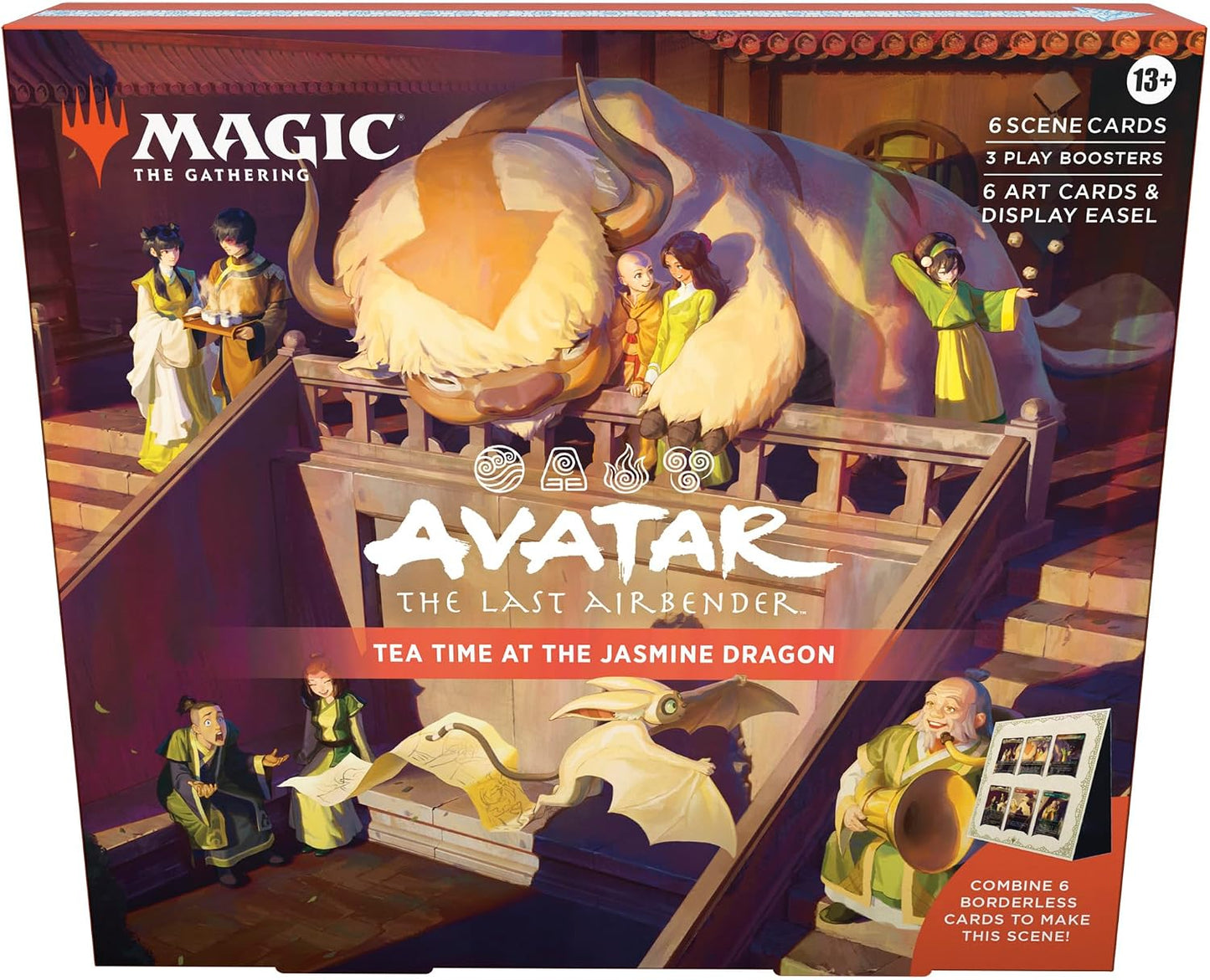 Magic: The Gathering Avatar: The Last Airbender Scene Box 2 - Tea Time at The Jasmine Dragon - 6 Foil Borderless Scene Cards, 6 Art Cards, 3 Play Boosters + Display Easel