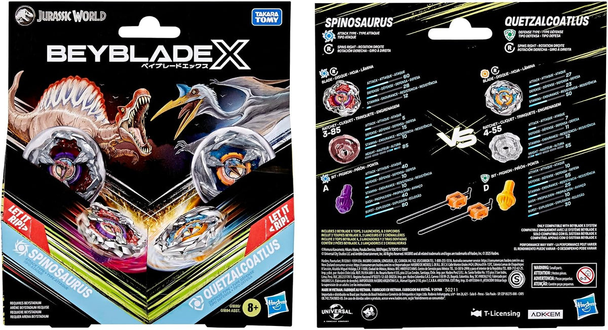 Hasbro Beyblade X Jurassic World Collab Spinosaurus vs. Quetzalcoatlus Multipack Set