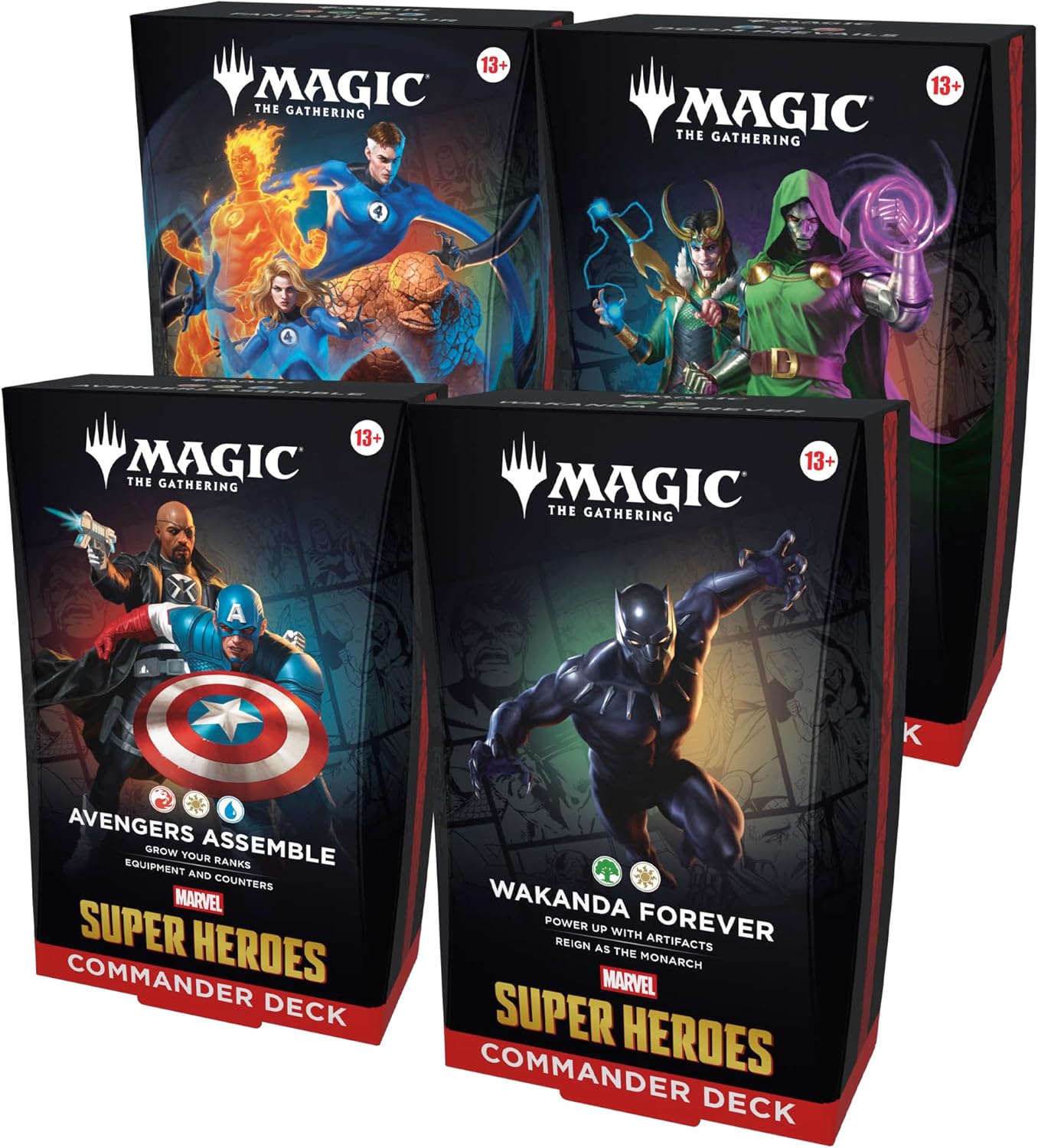 Magic: The Gathering Marvel Super Heroes Commander Deck Bundle - Includes All 4 Decks (Avengers Assemble, Wakanda Forever, The Fantastic Four, Doom Prevails)