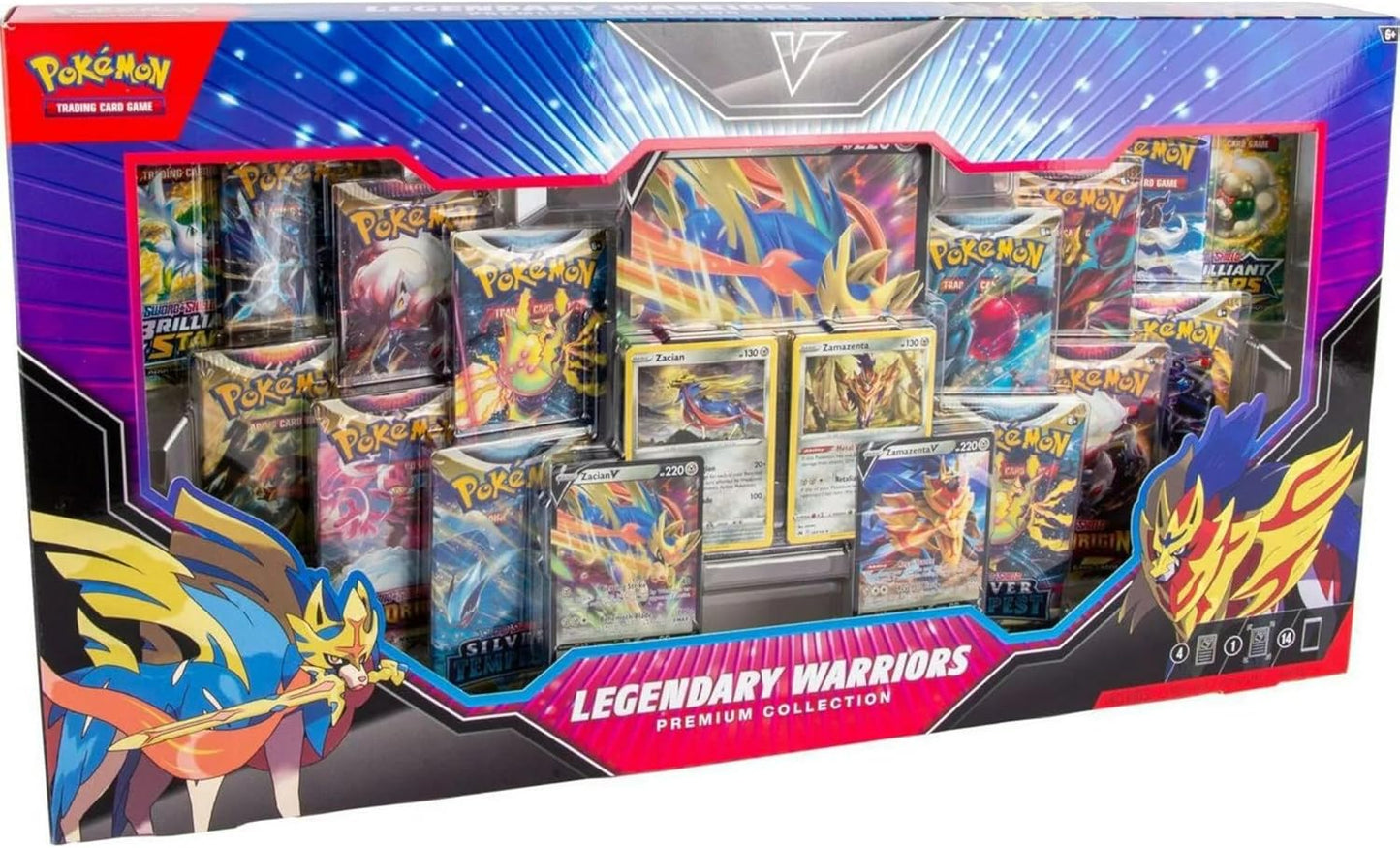 Pokemon TCG: Legendary Warriors Premium Collection Box, Zacian Zamazemta Promos, Gift for Kids, 14 Booster Packs from Sword & Shield