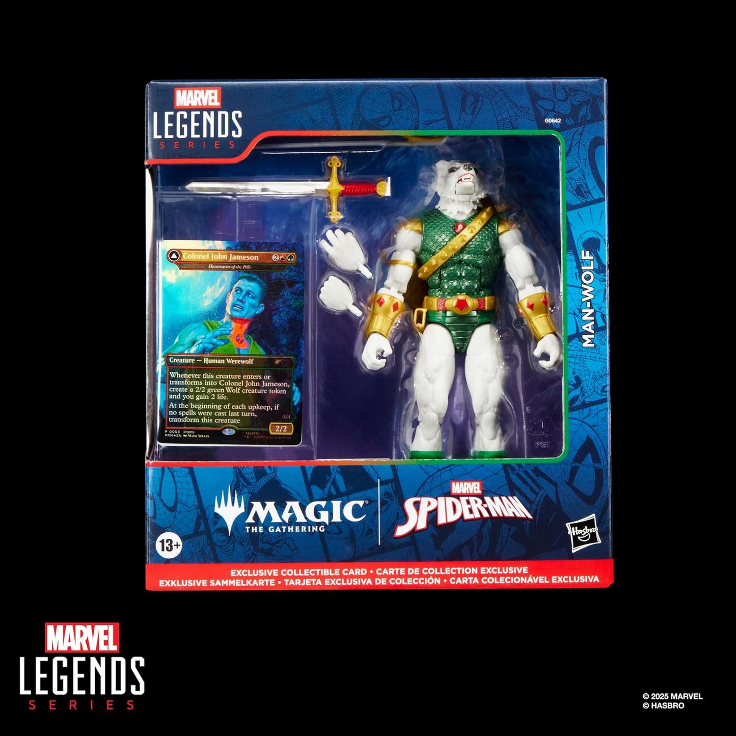 Marvel Legends Series Marvel's Spider-Man x Magic: The Gathering Man-Wolf - 6-Inch Action Figure Toy & Exclusive Foil Collectible Card Game Trading Card