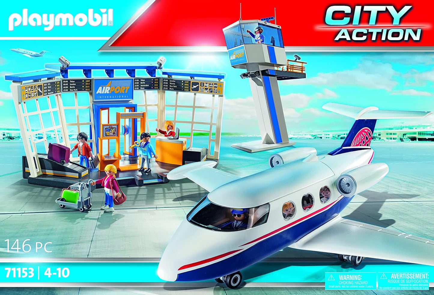 PLAYMOBIL City Action 71153 Airport with Airplane, Includes Toy Plane with Detachable Roof, Toys for Children Ages 4 and Up