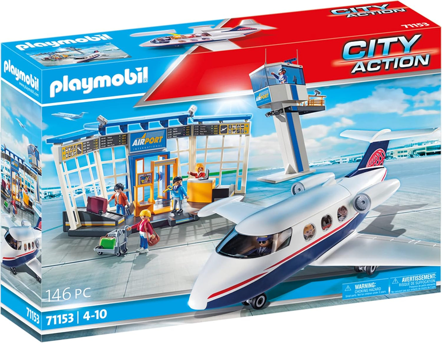 PLAYMOBIL City Action 71153 Airport with Airplane, Includes Toy Plane with Detachable Roof, Toys for Children Ages 4 and Up
