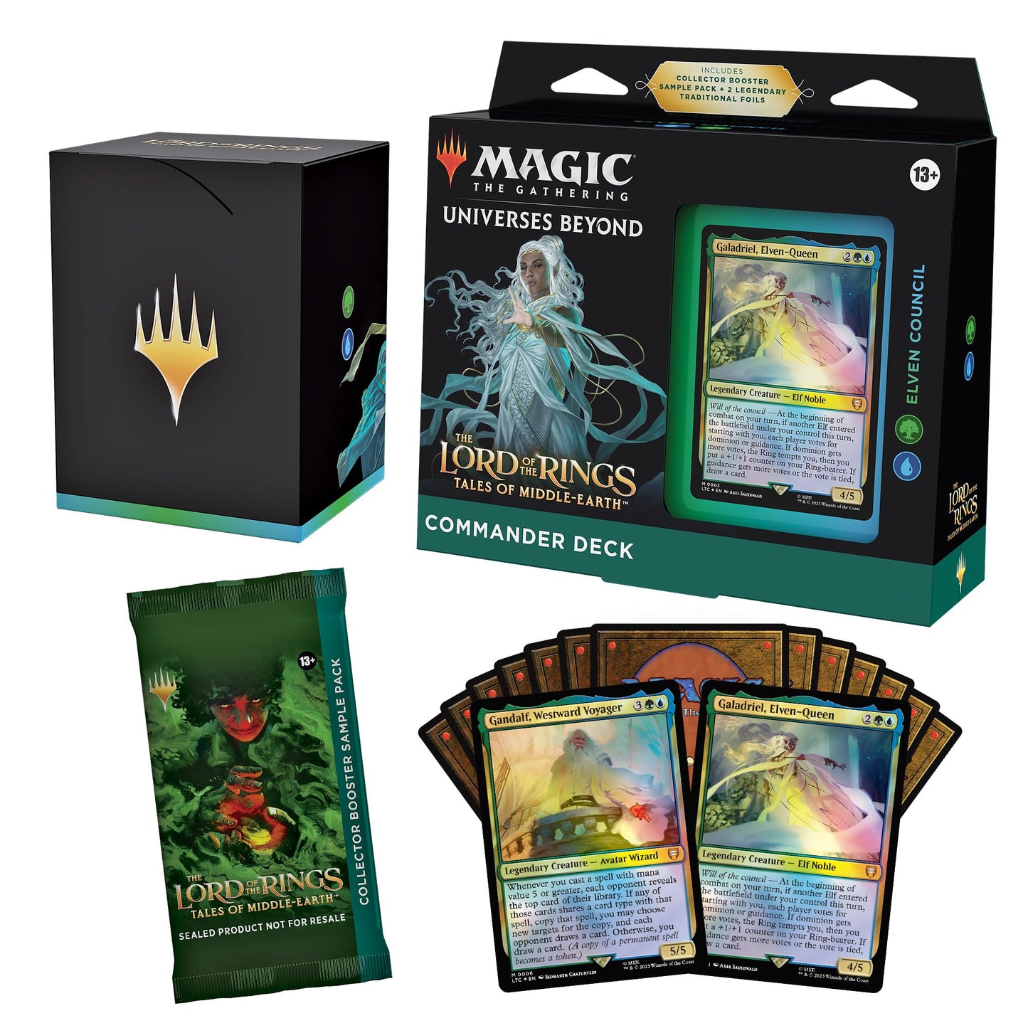 Magic The Gathering The Lord of The Rings: Tales of Middle-Earth Commander Deck Elven Council + Collector Booster Sample Pack