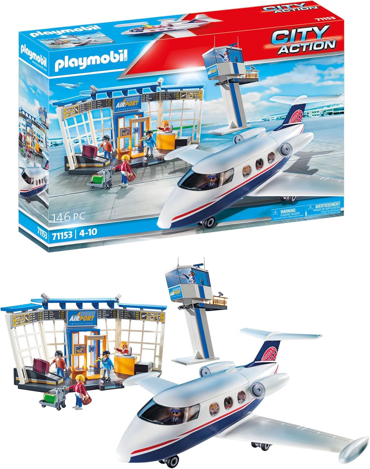PLAYMOBIL City Action 71153 Airport with Airplane, Includes Toy Plane with Detachable Roof, Toys for Children Ages 4 and Up