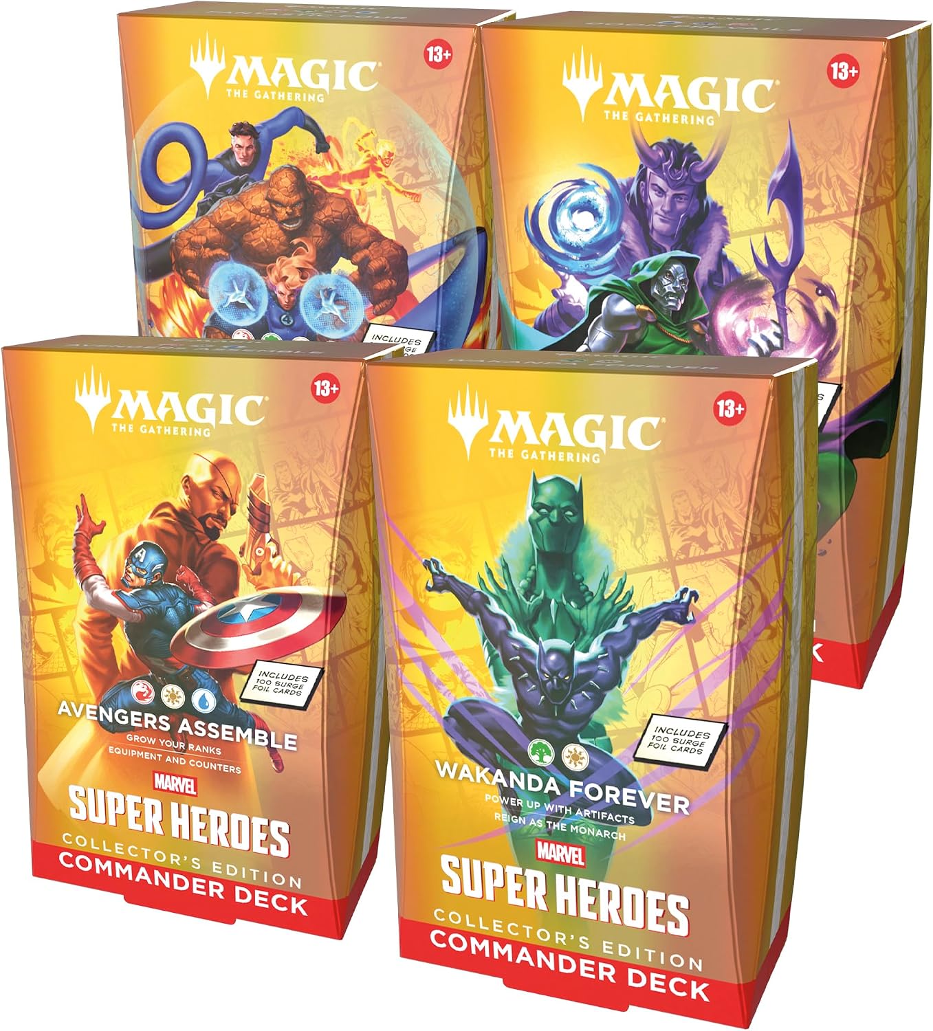 Magic: The Gathering Marvel Super Heroes Collector’s Edition Commander Deck Bundle - Includes All 4 Surge Foil Decks (Avengers Assemble, Wakanda Forever, The Fantastic Four, Doom Prevails)