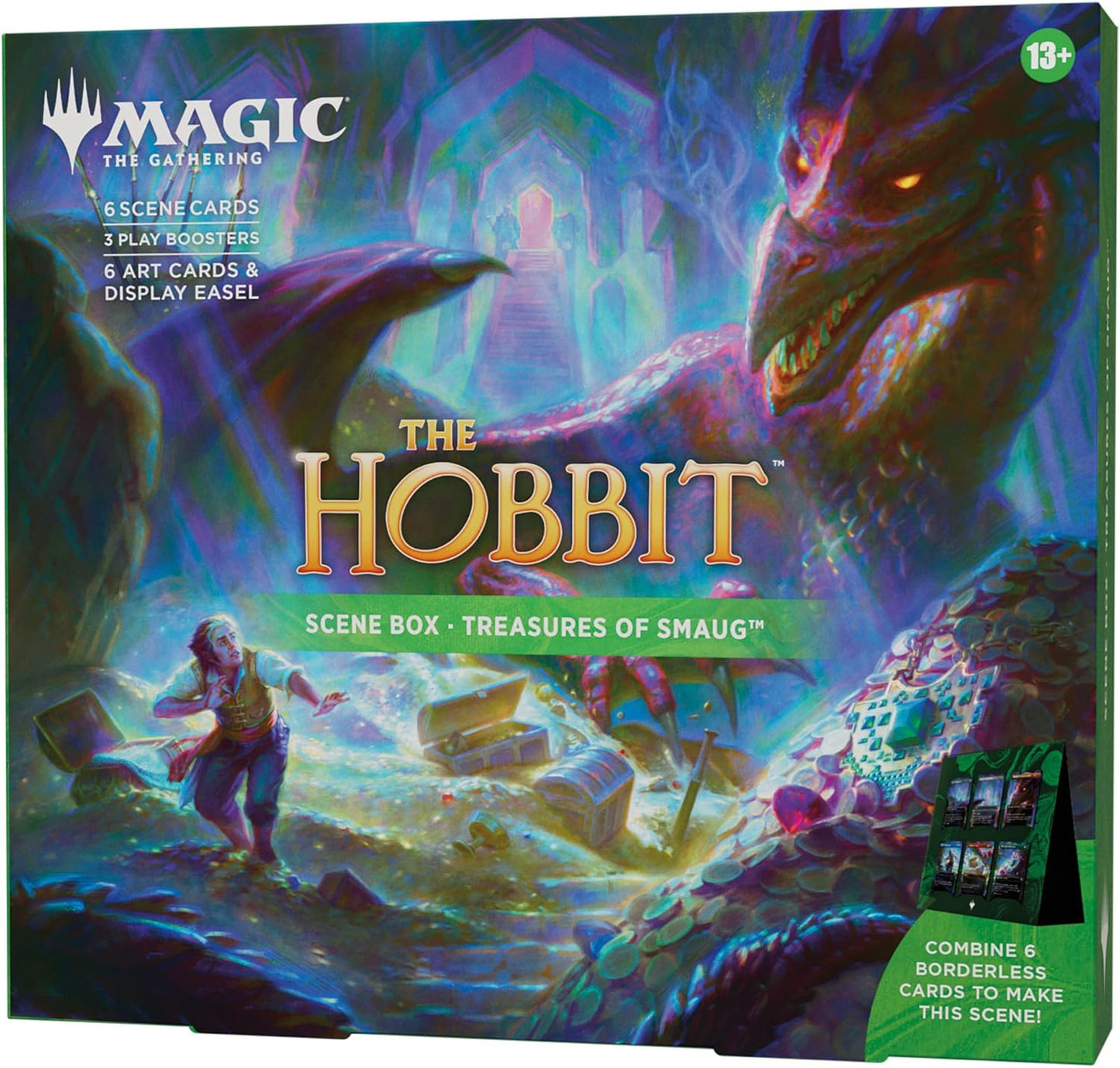 Magic: The Gathering The Hobbit Scene Box - Treasures of Smaug - 6 Foil Borderless Scene Cards, 6 Art Cards, 3 Play Boosters + Display Easel - Presale Ships 08/14/2026